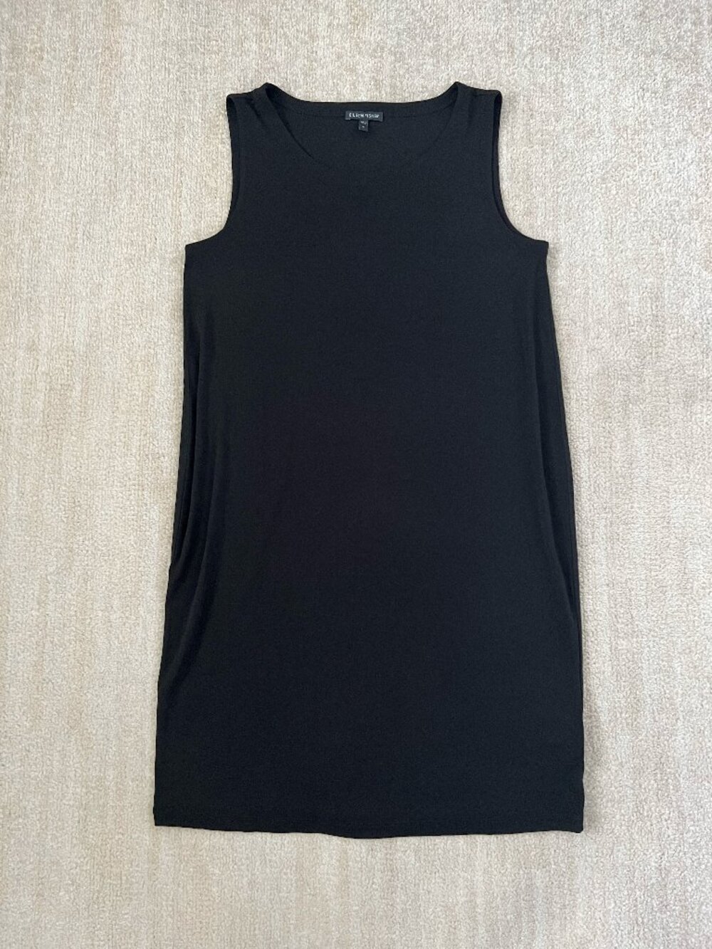 Eileen Fisher 100% Silk Black Sleeveless Midi Dress S